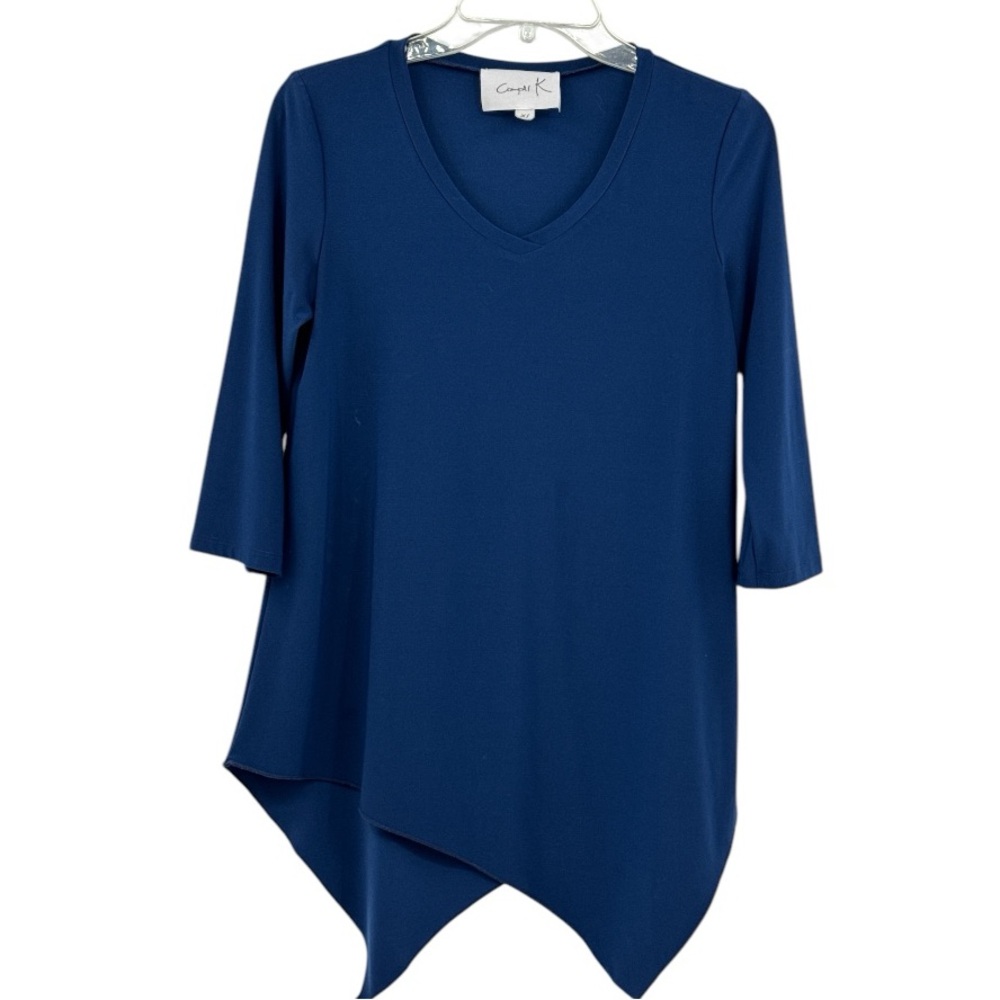 Compli K V-Neck 3/4 sleeve shark bite bottom Navy Blue Tunic Size XS